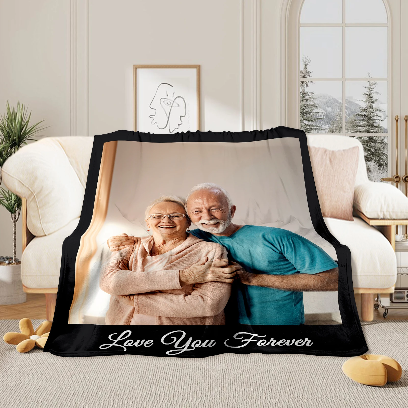 

Customized Blanket with Photo Valentine's Day Flannel Customized Blanket for Wife Husband Girlfriend Boyfriend Multi-purpose