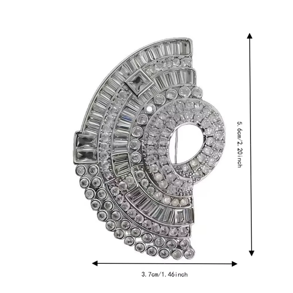 FTCY Luxury Full Rhinestone Fan Brooches For Women Personality Luxury Brooches Evening Dress Neckline Anti-slip Jewelry Gift