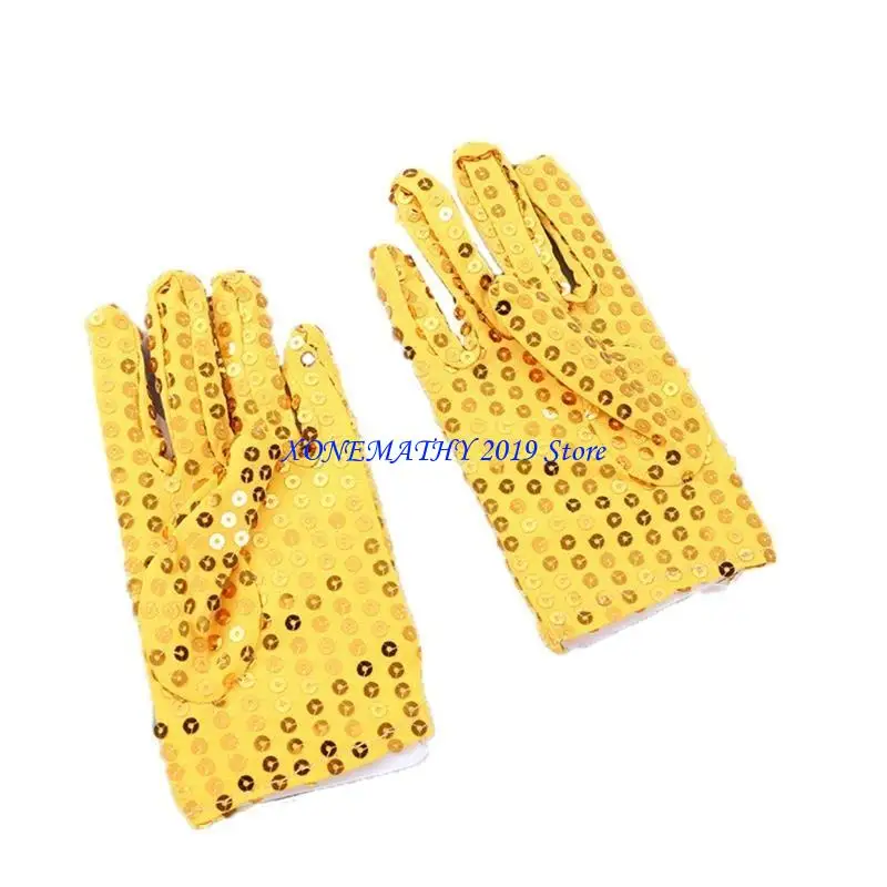 

F42F Elegant Children Full Finger Gloves Shining Singing Celebrations Sequins Gloves