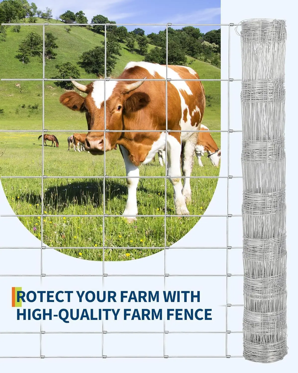 Heavy Duty Galvanized Steel Livestock Fence – 12 Gauge, 6Ft X 164Ft – Outdoor Farm Animal & Garden Protection – Rugged Field Fencing – 50/80 Meters