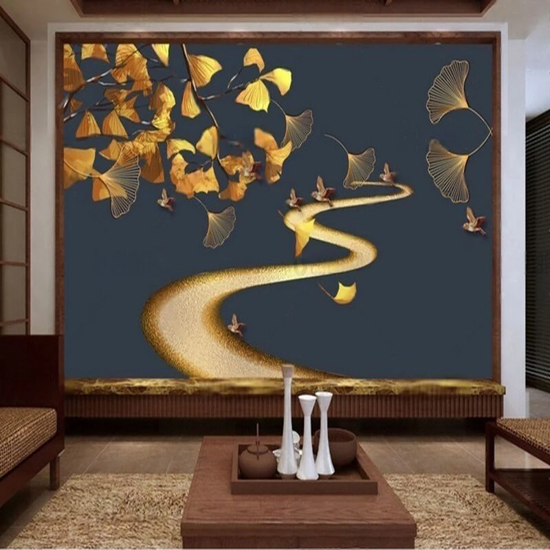 

Простые осенние листья гинкго в китайском стиле, маленькие птицы, ТВ, роскошное украшение для дома, фон для спальни, стены