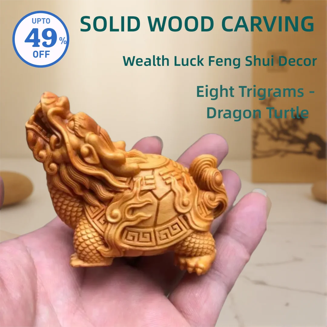 Natural Cypress Gossip Dragon Turtle Auspicious Animals Figurine ，Chinese Characteristic God Beast Home Room Office Decor Statue