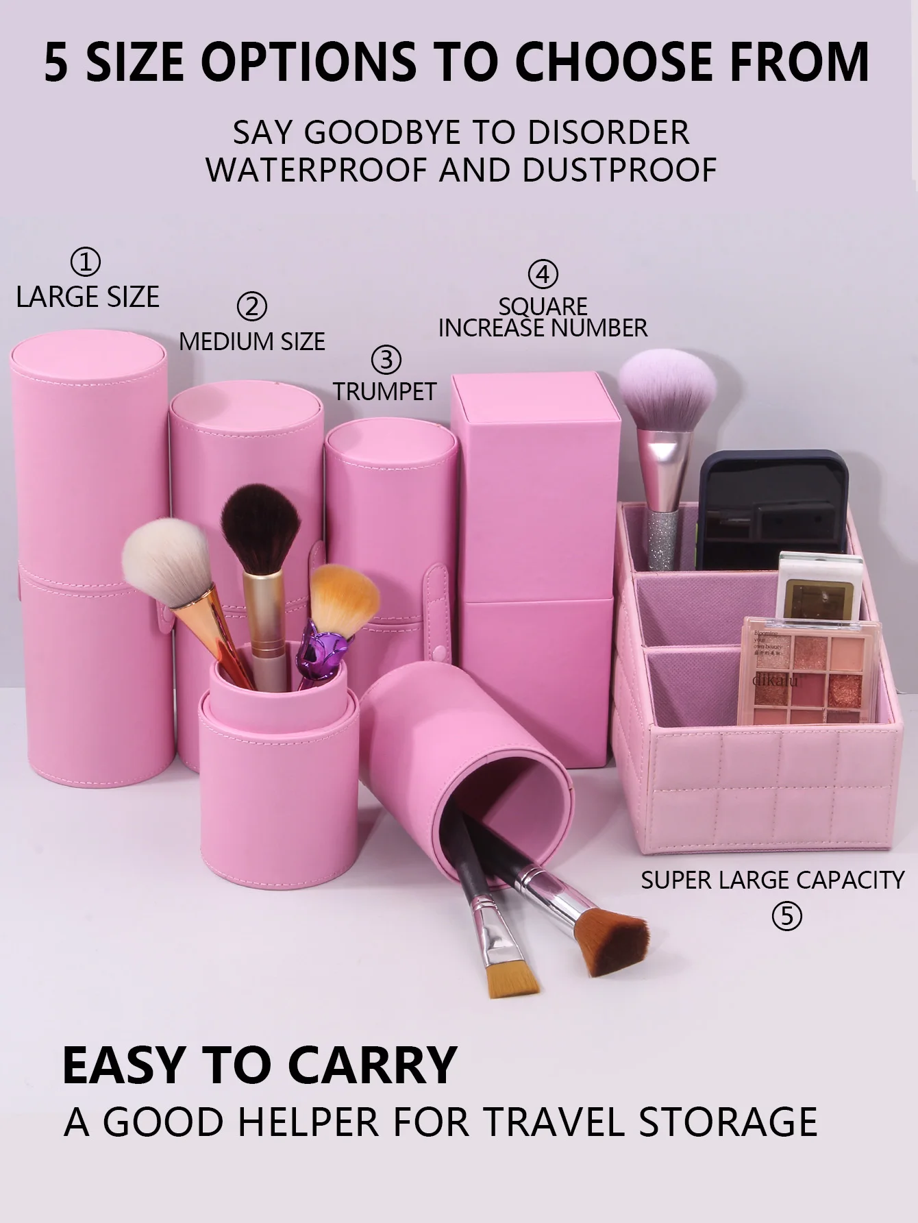 Pink Series Makeup Brush Holder Large Capacity Make up Brush Case Organizer Cosmetic Cup Cylinder Storage Bag