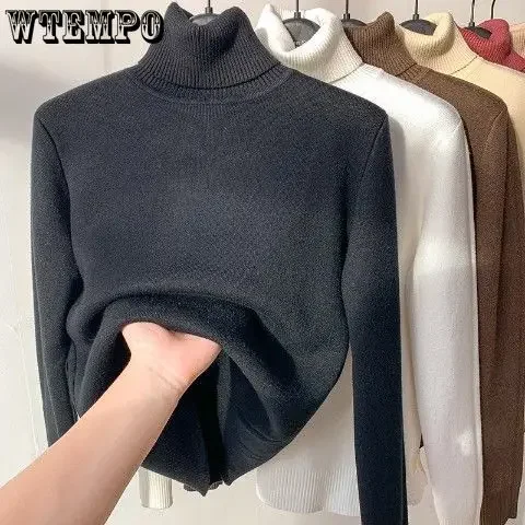 WTEMPO inverno autunno pile lavorato a maglia maglioni foderati in pile maglione a collo alto a maniche lunghe da donna morbido Pullover allentato