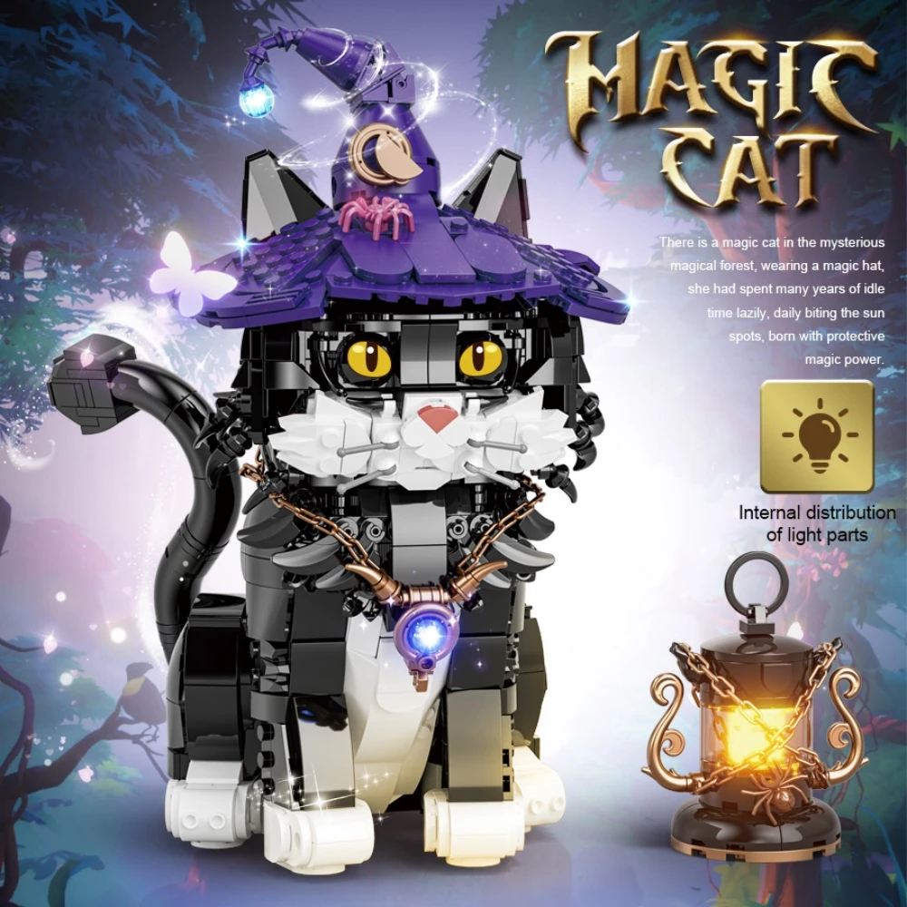 MOC magic cat building blocks eyes can change color to assemble creative models to collect bricks as gifts for adults and kids