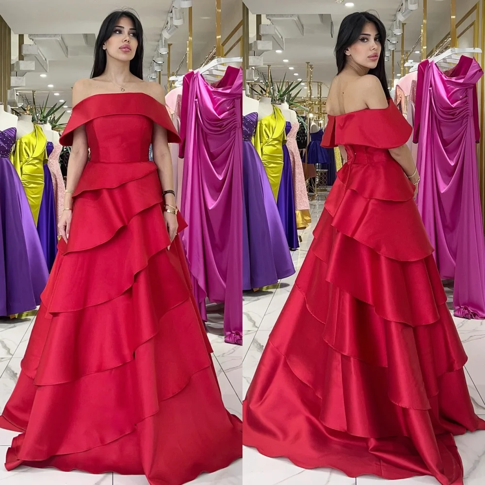 

Customized Classic Casual Pleat Tiered A-line Off-the-shoulder Long Dresses Bespoke Occasion Dresses Sizes Available Fashion