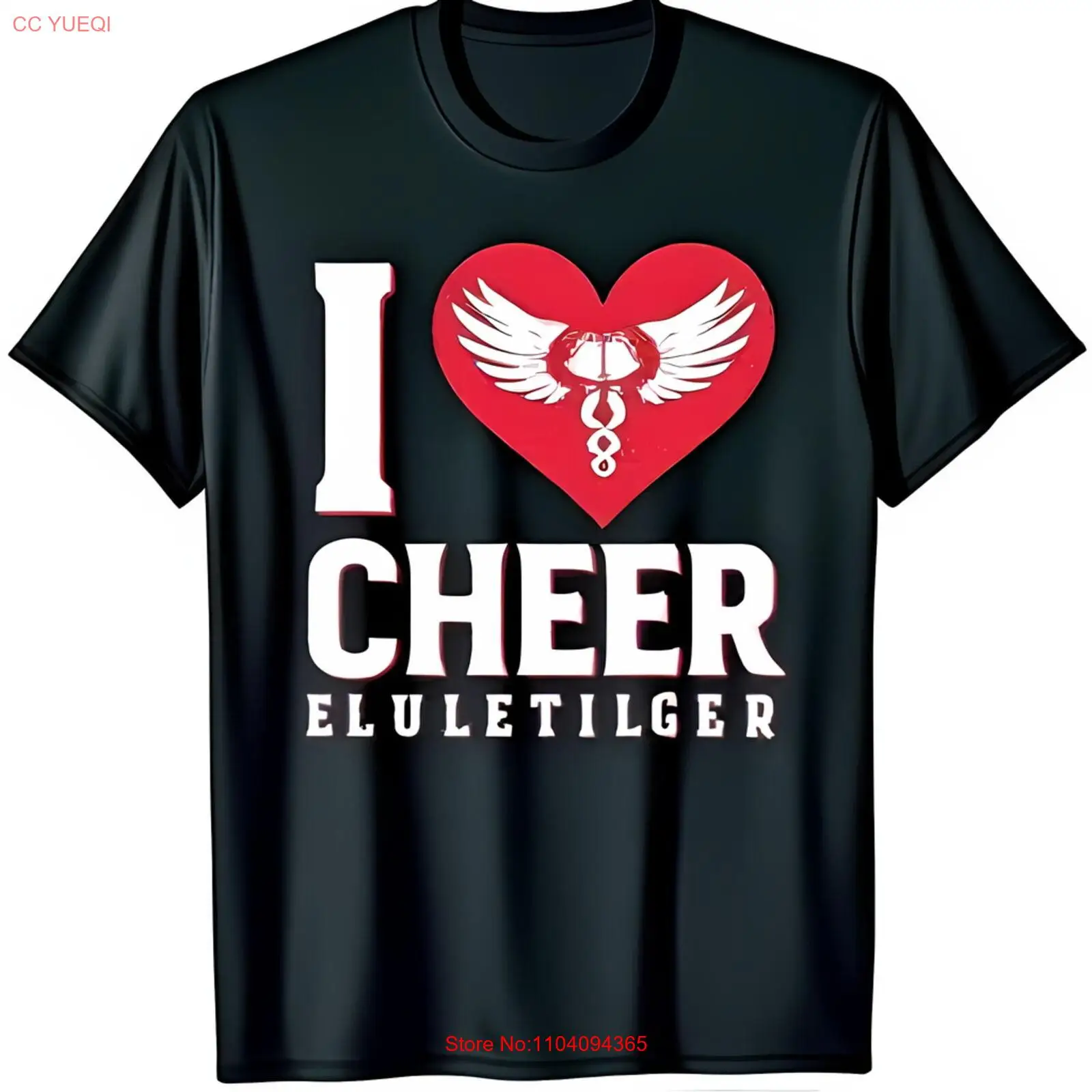 Black T-Shirt with I lvoe️ Wings Caduceus Graphic Cheer Eluletilger Design