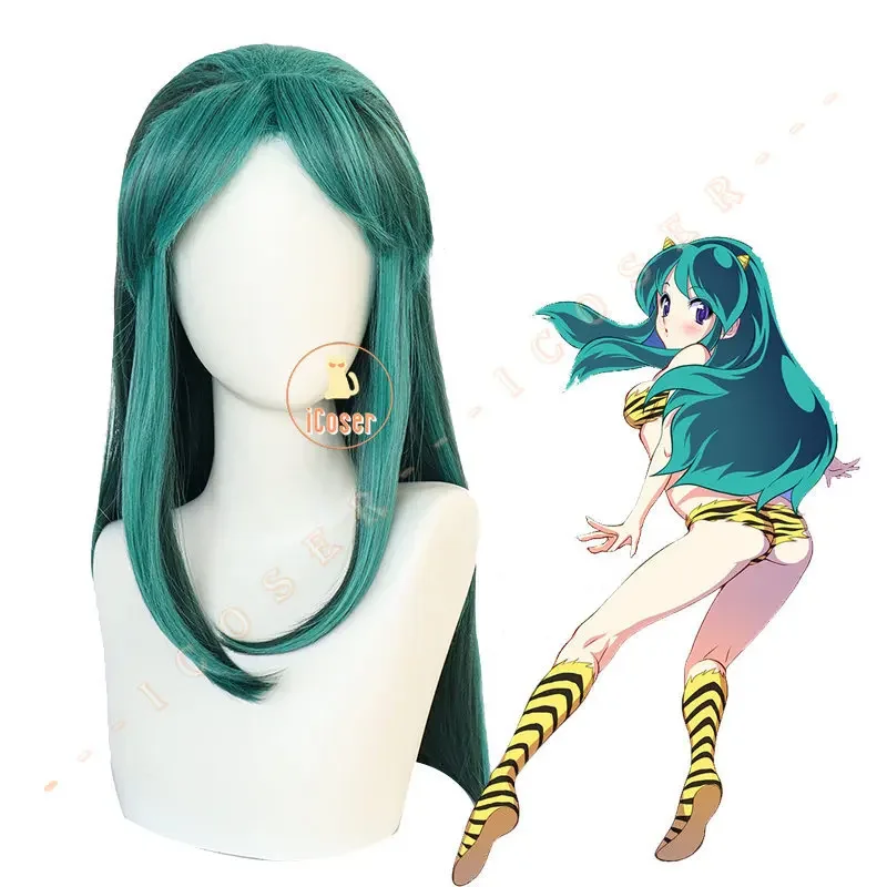 Anime Urusei Yatsura Lum Invader peruka do Cosplay zielone długie włosy Ataru Moroboshi akcesoria impreza z okazji Halloween dla kobiet dziewcząt rekwizyty