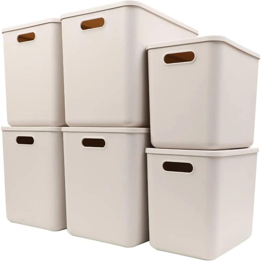 

4XL+2L Plastic Storage Baskets With Lid Organizing Container,Lidded Knit Storage Organizer Bins for Shelves Closet,Bins