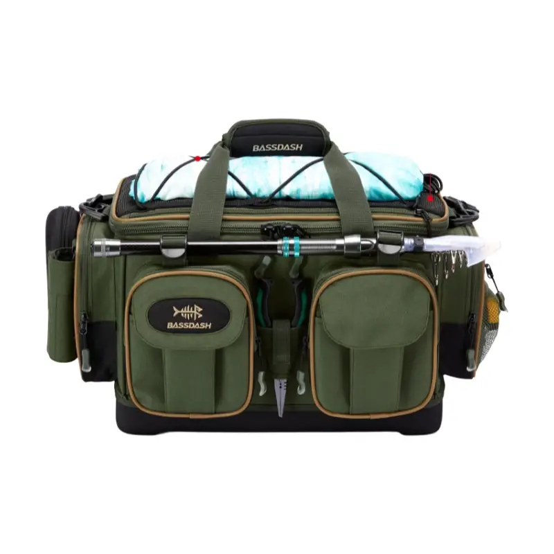 BASSDASH Bolsa de ombro para equipamento de pesca, resistente à água, leve, pacote de armazenamento de equipamentos com fundo duro moldado, capa de chuva