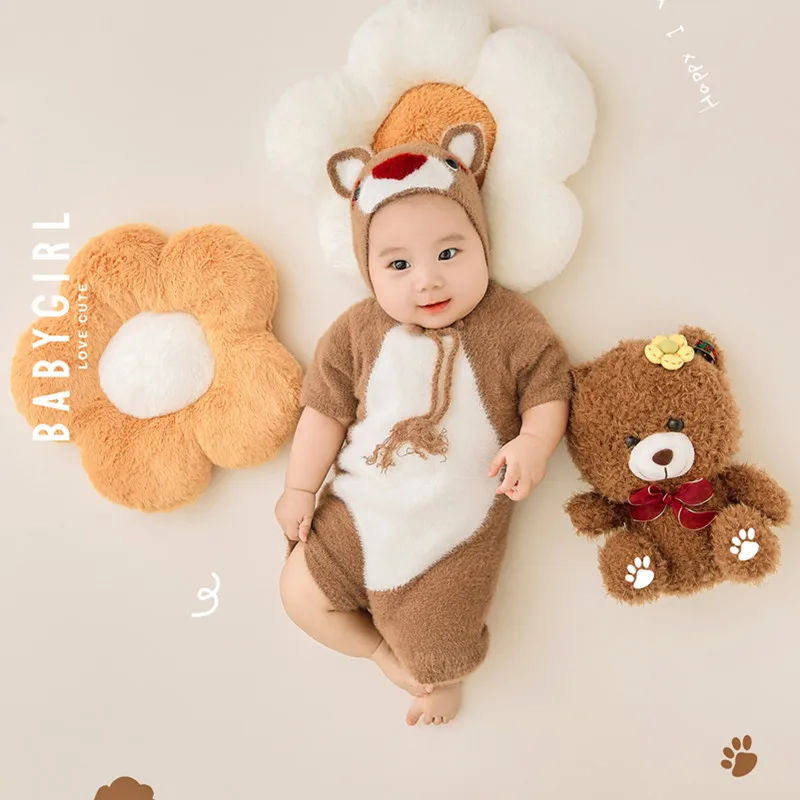 

❤️Baby Photography Clothing Knit Teddy Bear Hat+Jumpsuit 2Pcs/Set Infant Photo Prop Accessories Studio Shoot Clothes Outfits