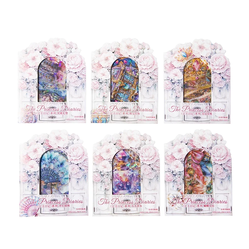 20Sheets Stickers Princess Diary Shell Light Handbook Decorative Material Sticker Collage School Supplies Scrapbook Cut 128*85MM