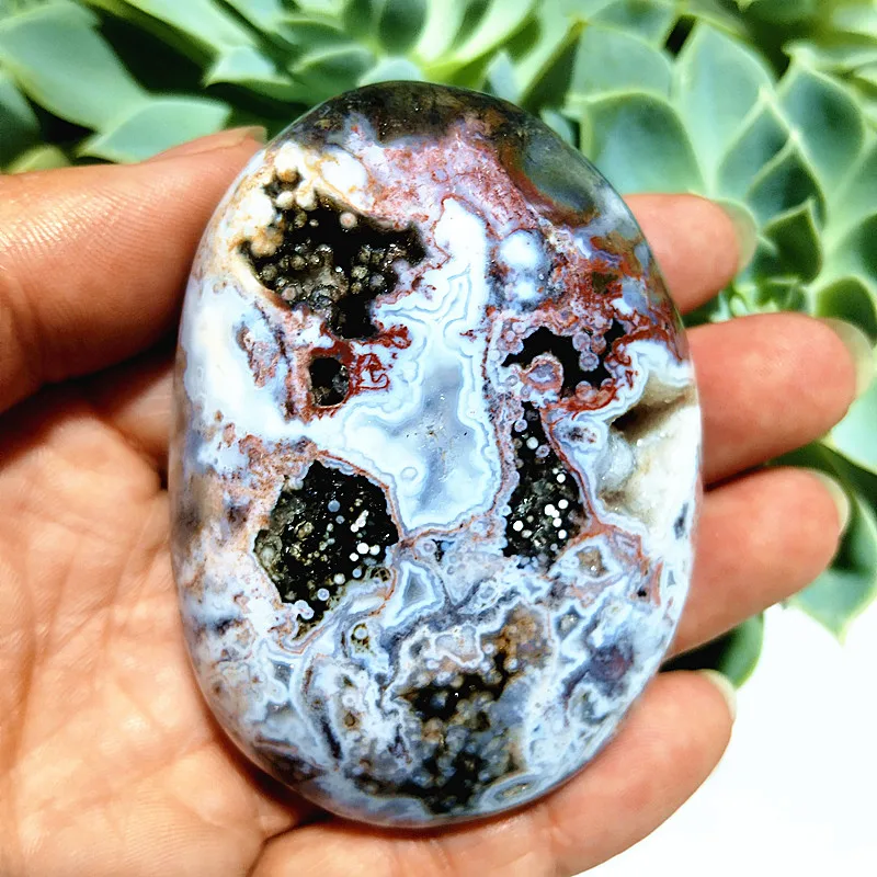 Natural Stone Beautiful  OceanJasper Palm Stone Spirit Meditation Feng Shui Energy  Exorcism Crystal Home Decoration