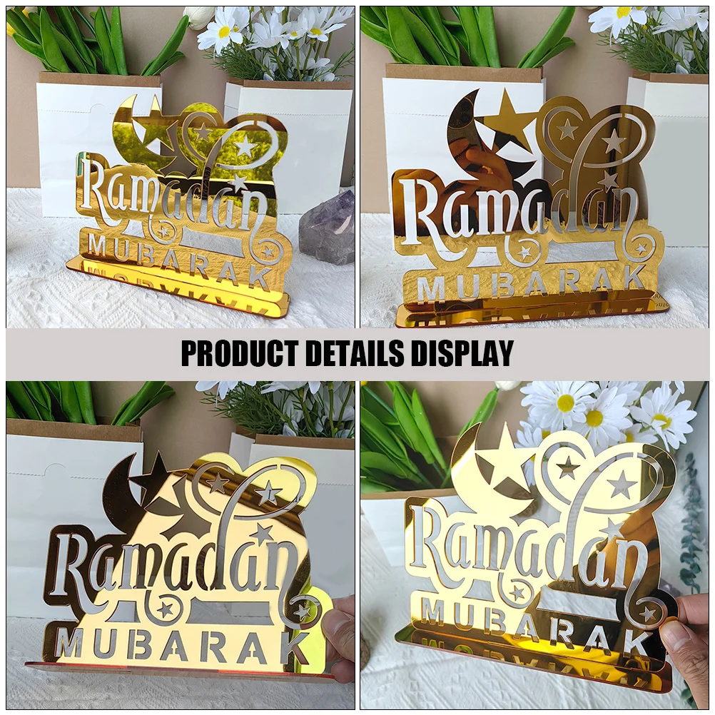 Ид Мубарак Луна Звезда Акриловый Декор Золотая Зеркальная Обложка Рамадан Вечеринка Стол Центральная Исламский Крытый Праздничный Орнамент
