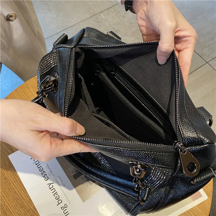 Women Vegan Artificial Leather Rhinestone Handle Handbag Shiny Luxury Designer Daily Work Big Capacity Side Sling Shoulder Bag