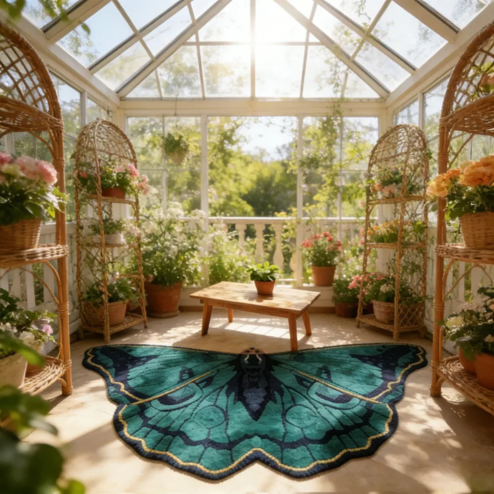 VIKAMA Vintage Green Butterfly Design Carpet, Non-Slip, Dirt-Resistant. For Bedroom, Living Room And Balcony Soft Rug Home Decor