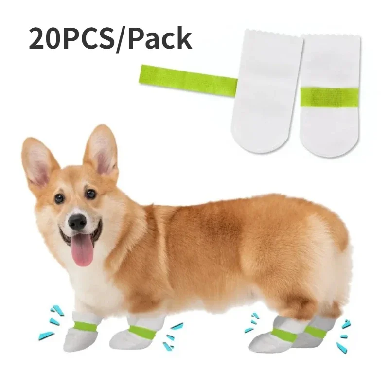 20 PCS/pack White Disposable Pet Shoe Covers Pet Boots Dog Foot Covers Waterproof Dustproof Breathable Outdoor Products