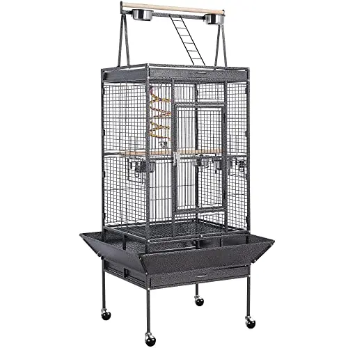 68-inch Rolling Play Top Large Parrot Bird Cage for African Grey Cockatiel Conure Lovebird Parakeet Budgie