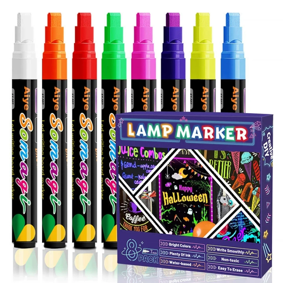 

Liquid Erasable Chalk Markers Pens 8 Colors 7mm Washable & Wet Erase Neon Art Makers for Blackboard Chalkboard Signs
