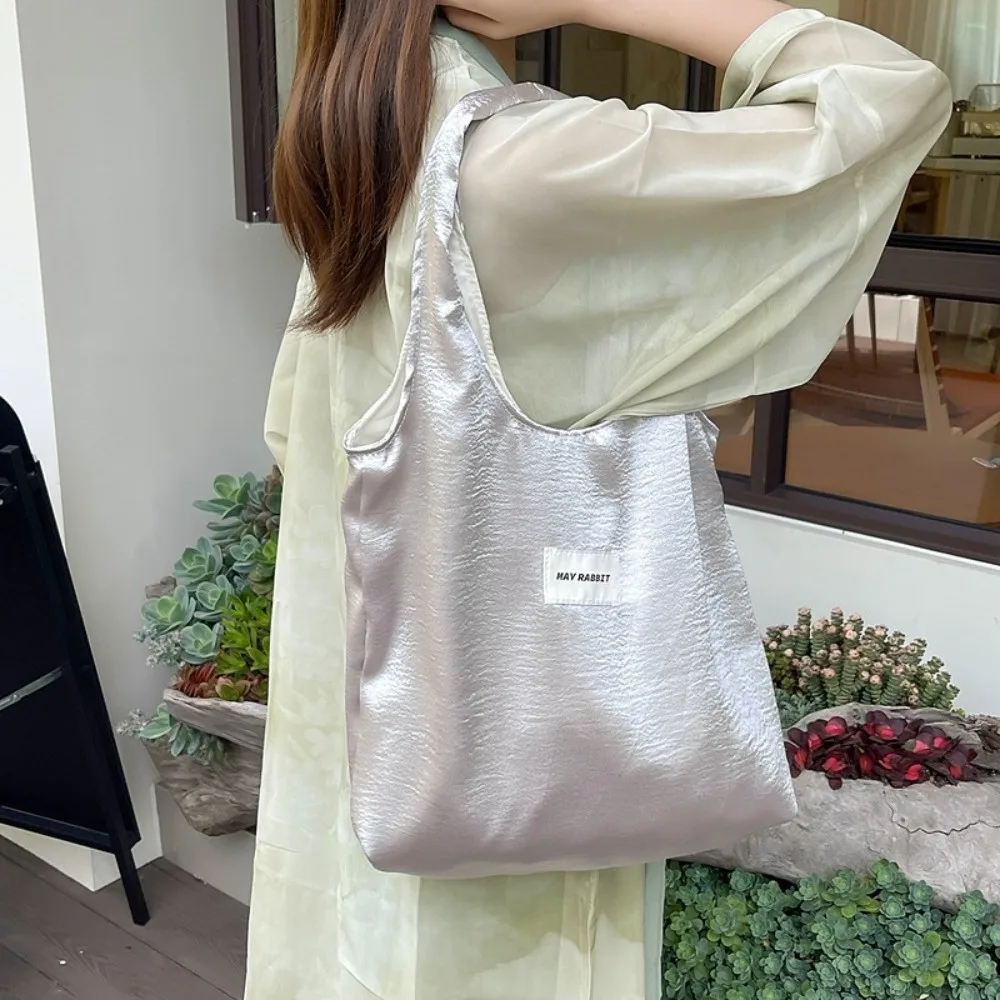 

Large Capacity Satin Silk Tote Bag Elegant Foldable Simple Shoulder Bag Versatile Lightweight Underarm Shopping Bag Gift