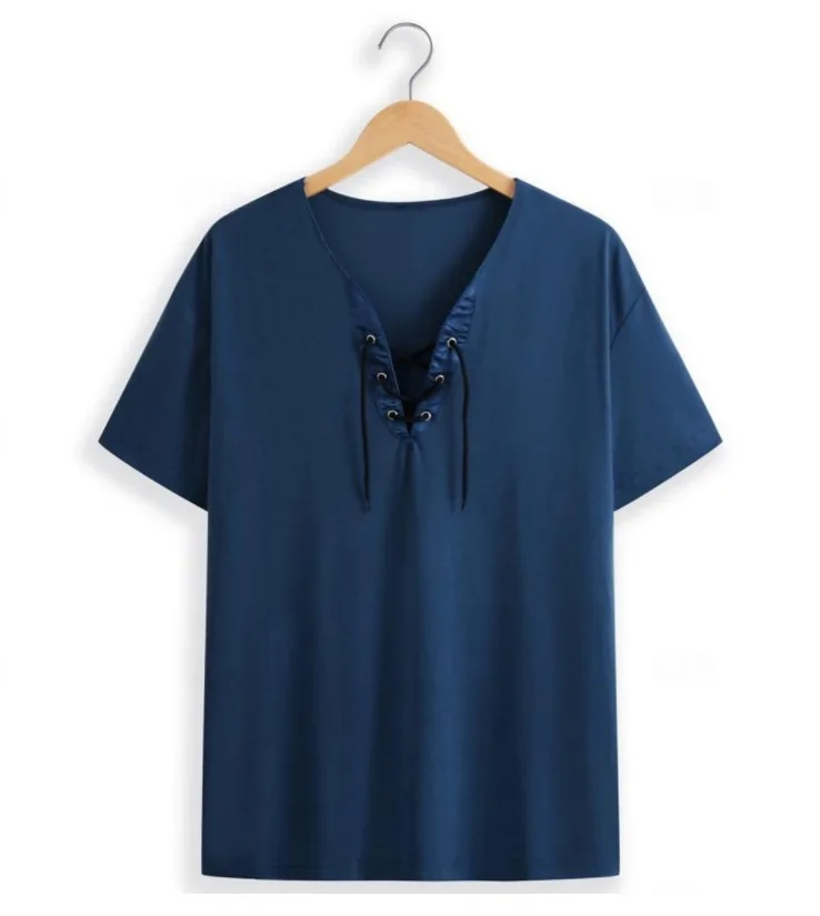 Summer Men's V-Neck Short Sleeve T-Shirt Teen Slim-fit Men's Top
