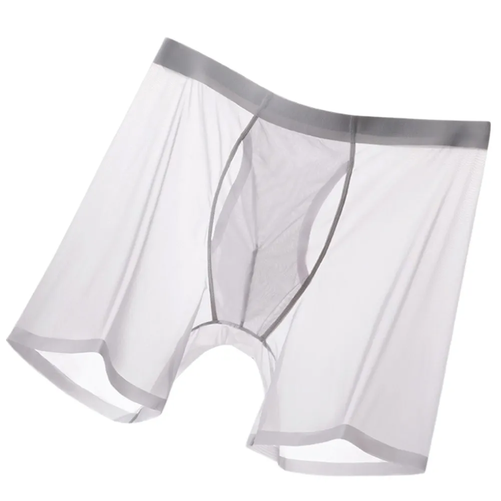 

Men Breathable Ice Silk Boxers Shorts Long Leg Sexy Underwear Lightweight See Through Man's Comfortable Panties