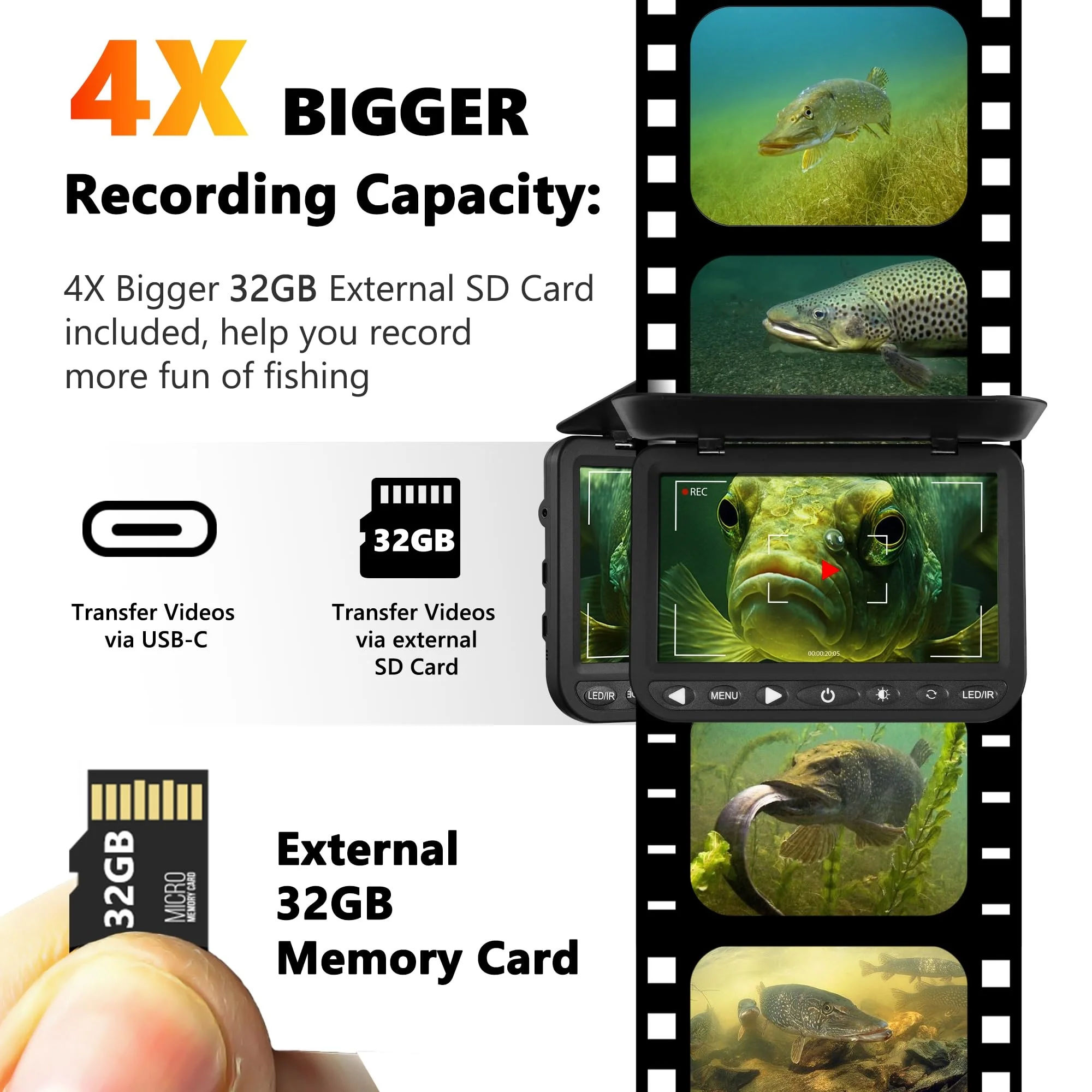 1080PHD Underwater Fishing Camera,10000mAh ice fishing camera,IR&LED light winter fishing camera image 4