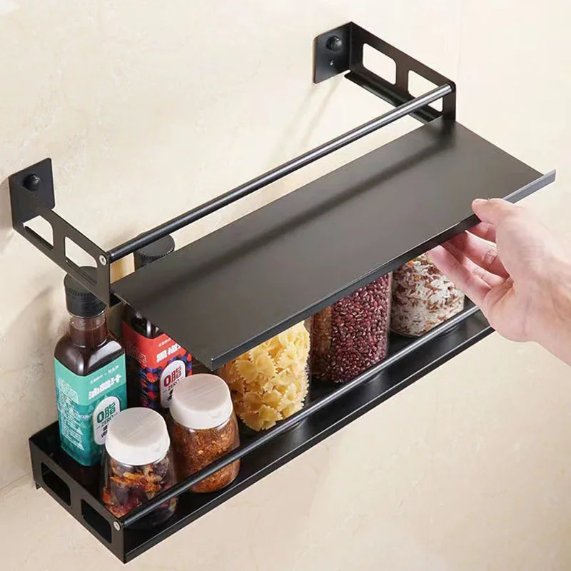 

Kitchen Stainless Steel Wall-mounted Spice Rack Shelf Kitchen Bathroom Storage Collection Multifunctional Bathroom Rack