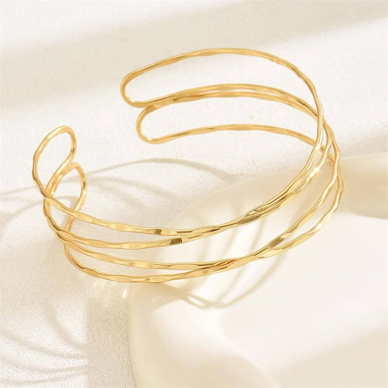 Multilayer Upper Arm Cuff Bracelet For Women, Minimalist Gold Plated Armband Statement Party Armlets Jewelry