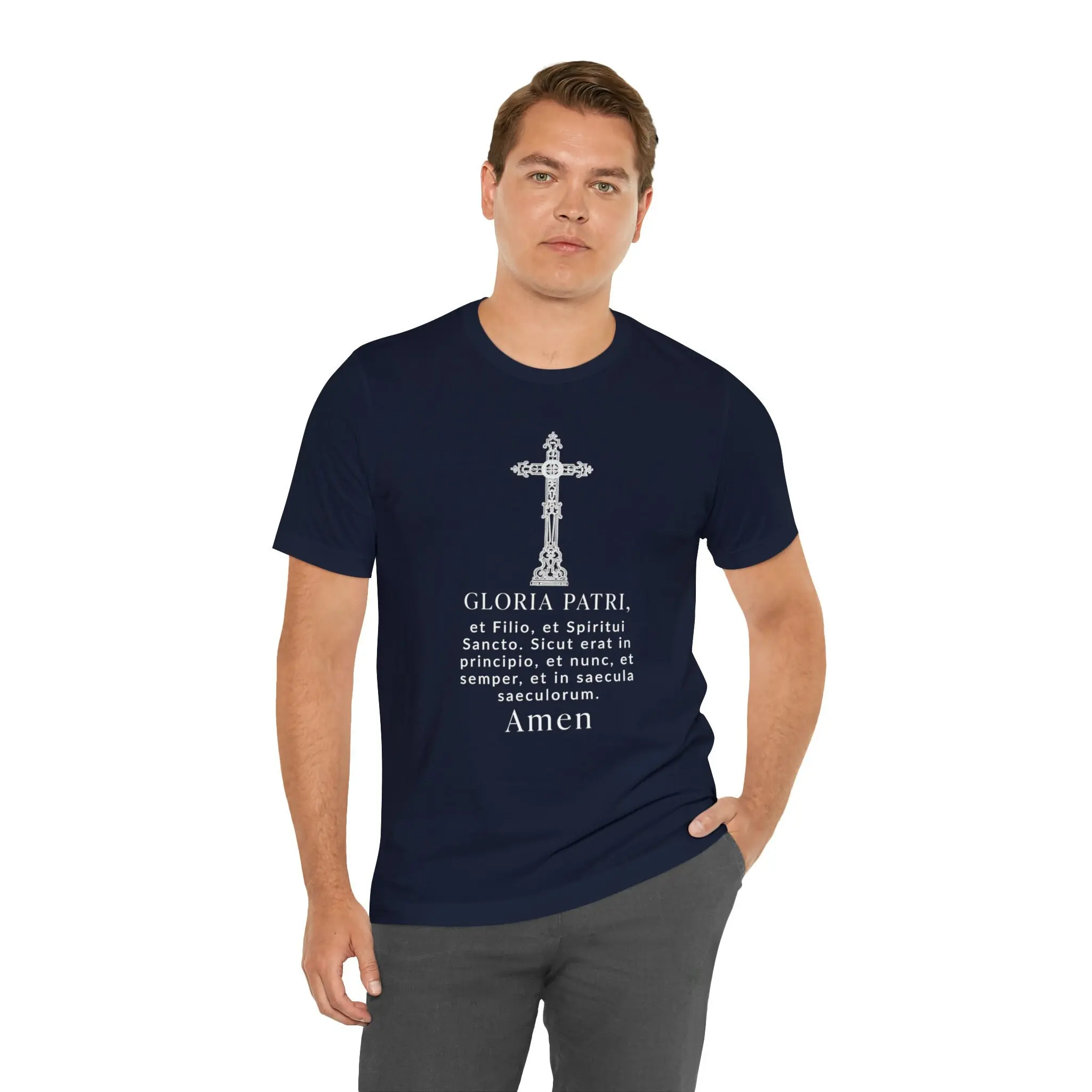 Gloria Patri Glory Be Jersey  T Shirt Traditional Catholic Latin Prayer Deacon Priest Ordination