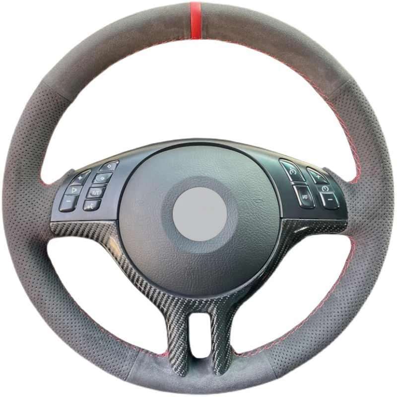 Alcantara Car Steering Wheel Cover Wrap Genuine Leather Red Thread Car Accessoires Specifically for BMW E39 E46 E45 X5 E53 M3