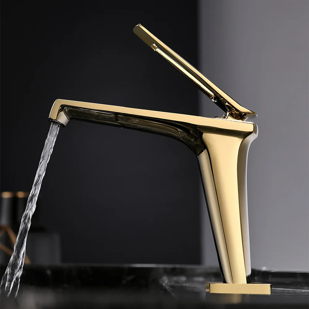 

Luxury Gold Bathroom Faucet Deck Mounted Hot And Cold Mixer Tap Black Chrome Single Handle Brass Tap Bathroom Crane Faucet
