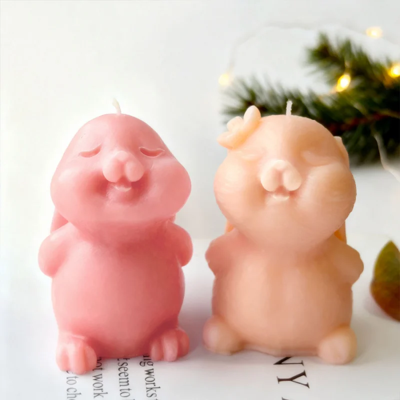 DIY New Cute Long Eared Rabbit Silicone Candle Mold Cartoon Animal Aroma Plaster Ornament Mould Soap Candle Making Supplies
