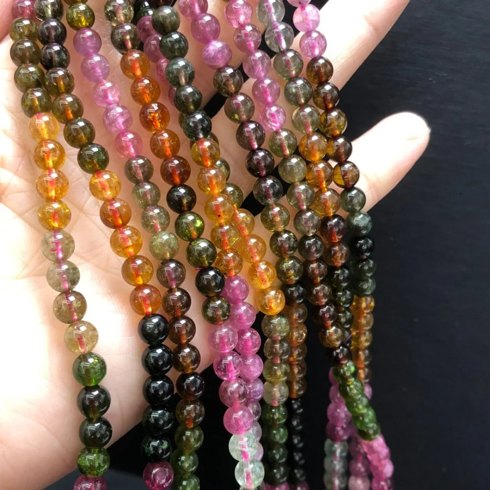 5MM Natural Sweet Tourmaline Triple Circle Bracelet Healing Gemstone Crystal Strand Bangles Lovers Jewelry Gift 1PCS