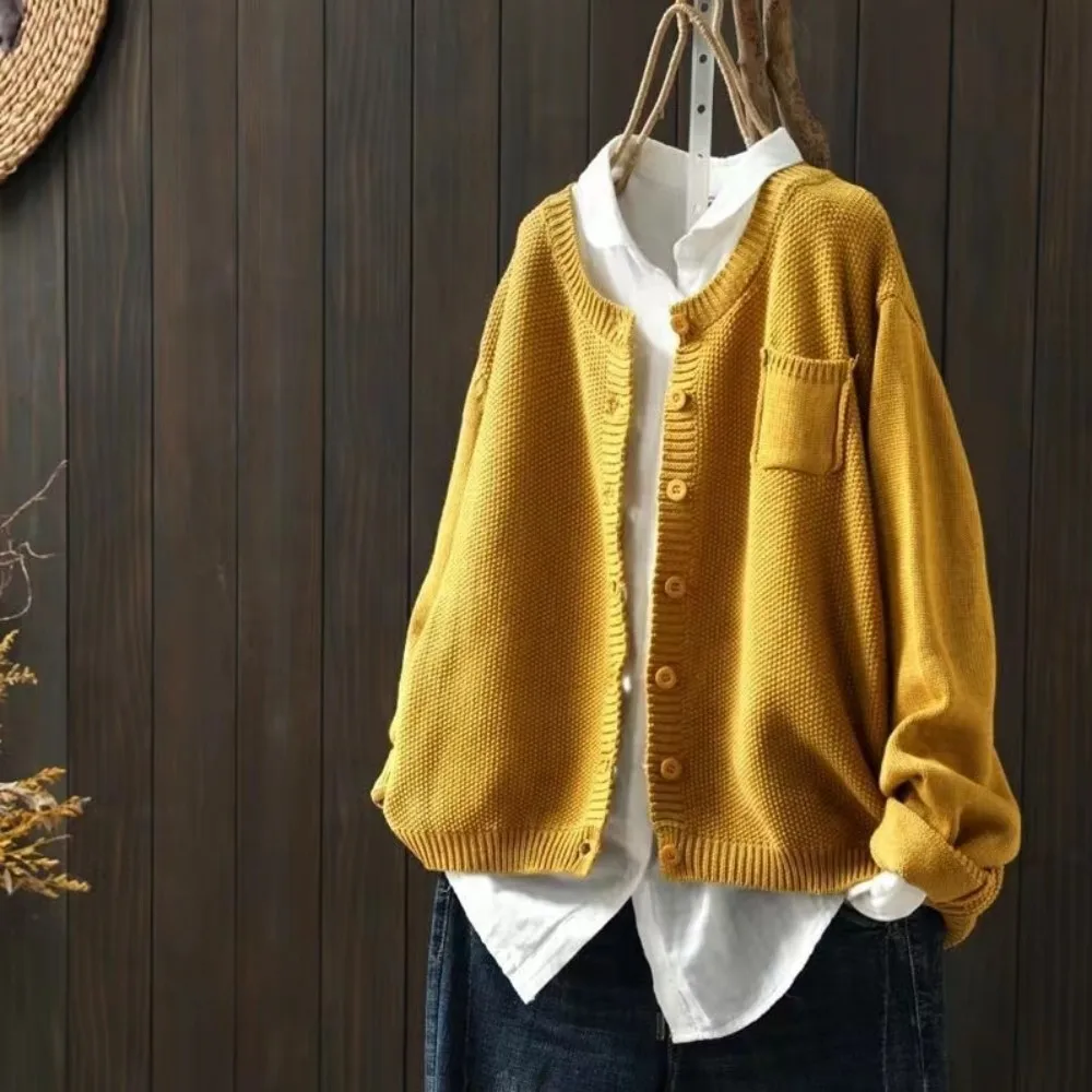 

Plus Size Women's Casual Spring Autumn Knit Cardigan Coat With Pockets