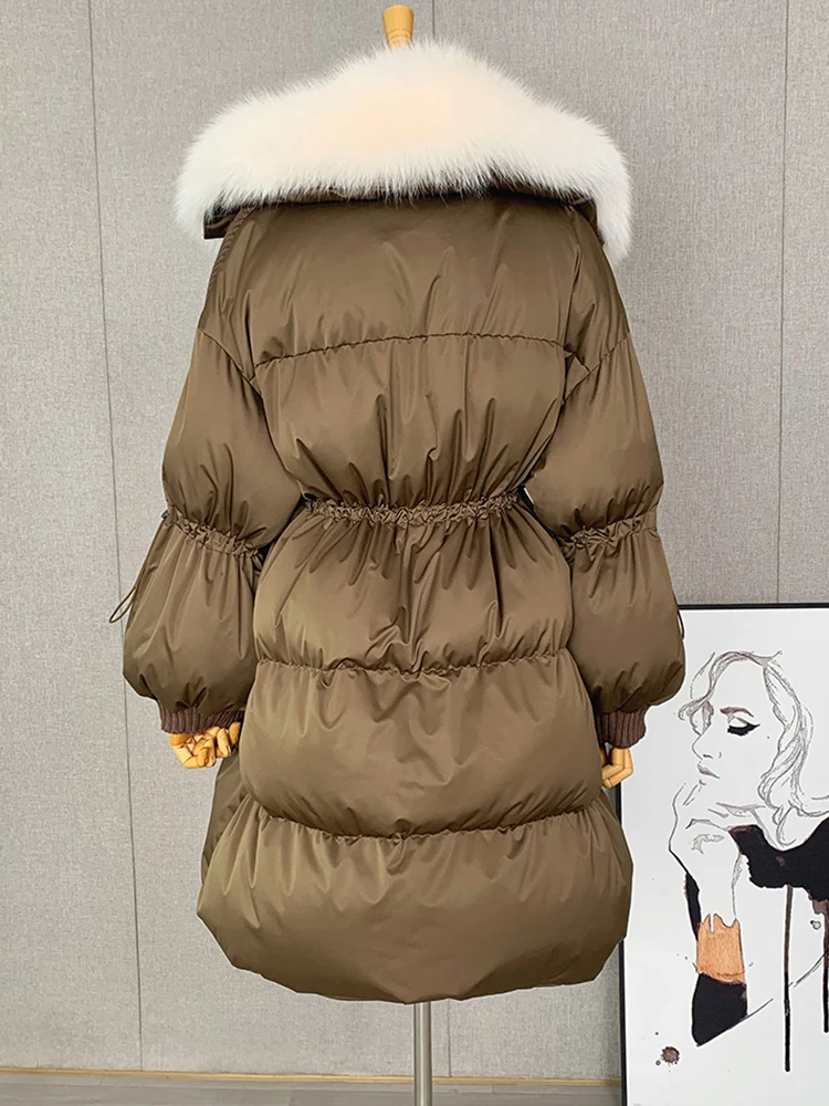 New Winter Goose Down Jacket Natural Fox Fur Collar Long Thick Warm Women Puffer Jacket Coat Luxury Outwear Female Coat