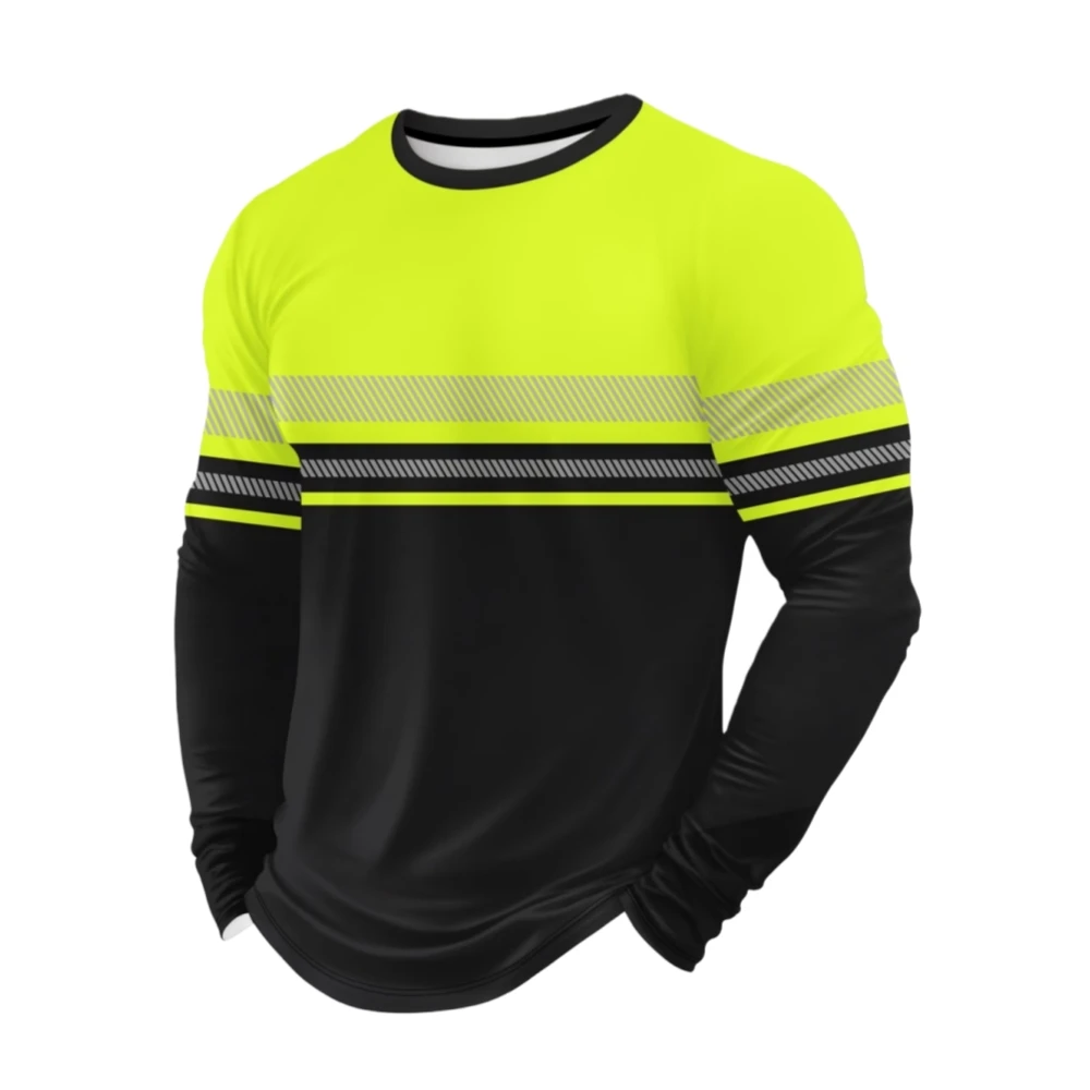 Y2K Herren Neon-Grün-Schwarz Color-Block 3D-Druck Langarmshirt Entspannend Atmungsaktiv Schnelltrocknend Outdoor-Sportbekleidung Oberteil Arbeitskleidung – Detail 12