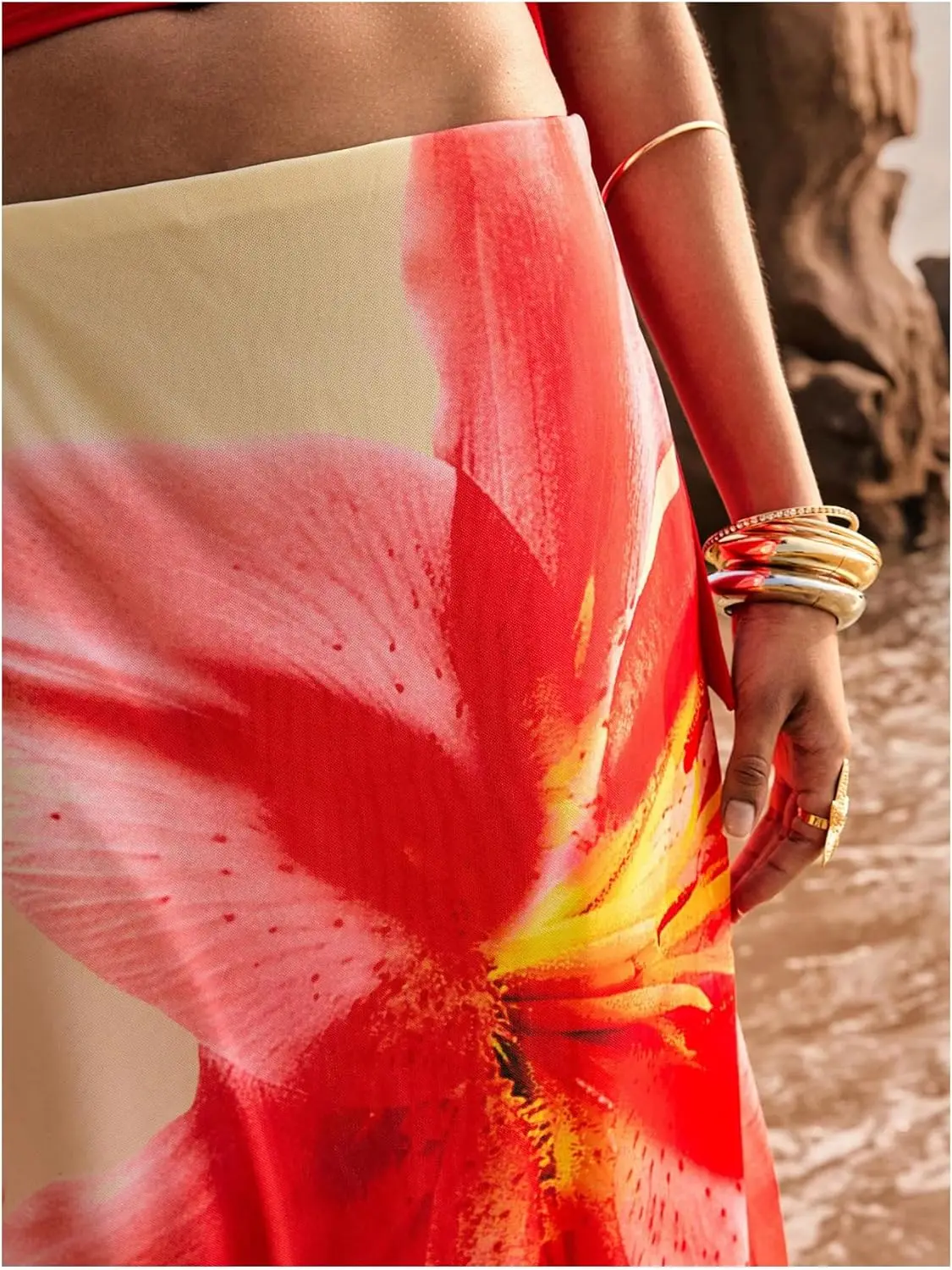 Luxy Trio Gonna floreale da donna con orlo dritto, gonne lunghe estive, elementi essenziali per le vacanze al mare