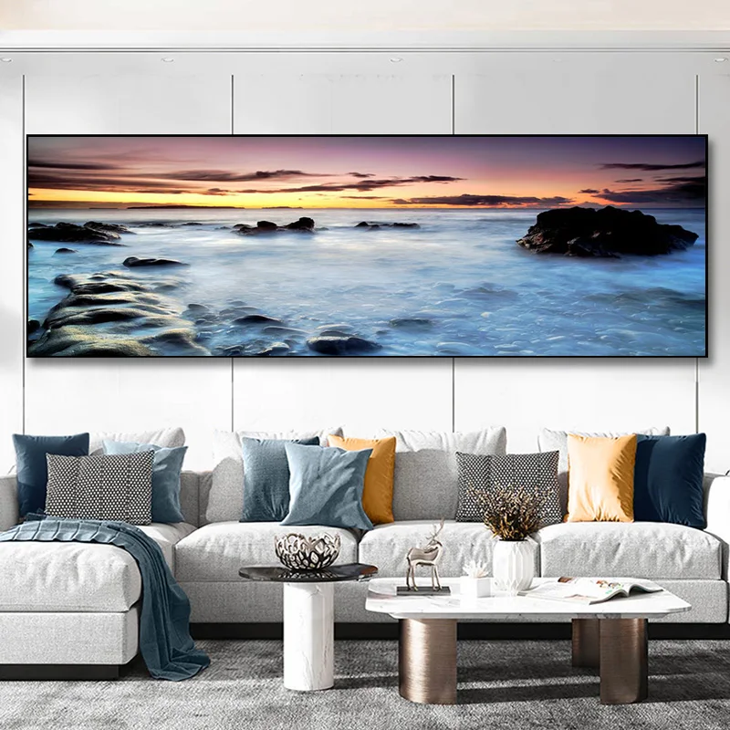Sunsets Natural Sea Beach Coconut Palm Panorama Landscape Canvas Painting Posters and Prints Wall Art Picture for Living Room