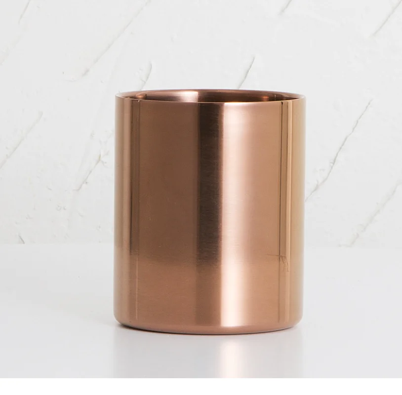 Circular Pen Holder Stainless Steel Metal Desktop Ornament Nordic Stationery Pen Insert Golden Vase Makeup Brush Storage Box