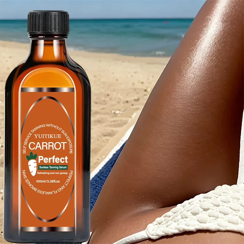 YUITIKUE Carrot Sunless Tanning Serum Non-Greasy Refreshing Self Tanner Liquid Natural Bronzing Skincare for Body Skin 100ml