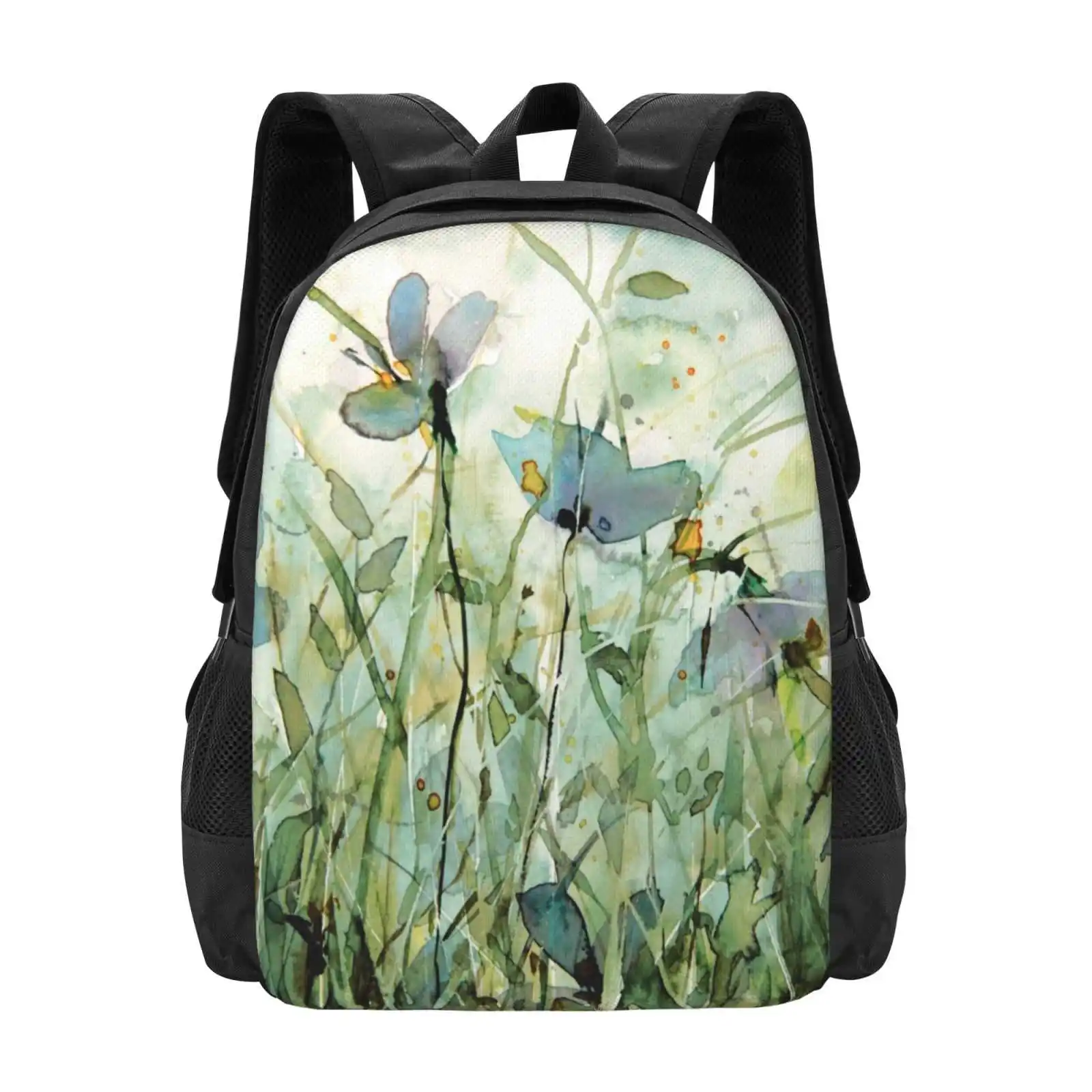 Wild Floral Hot Sale Schoolbag Backpack Fashion Bags Wild Flowers Summer Spring Nature Watercolor