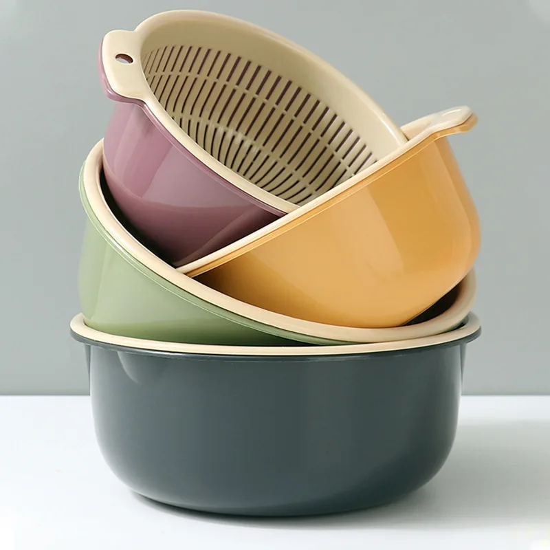 Kitchen Fruit Tray Removable Double Layer Fruit And Vegetable Basin Draining Basket Creative Household Rotating Washing Basket