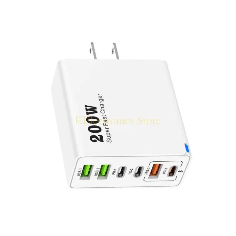 

B03C 6 Port USB C PD3.0 Зарядное устройство 200 Вт Quick Тип C USB -зарядное устройство быстро зарядка для телефона