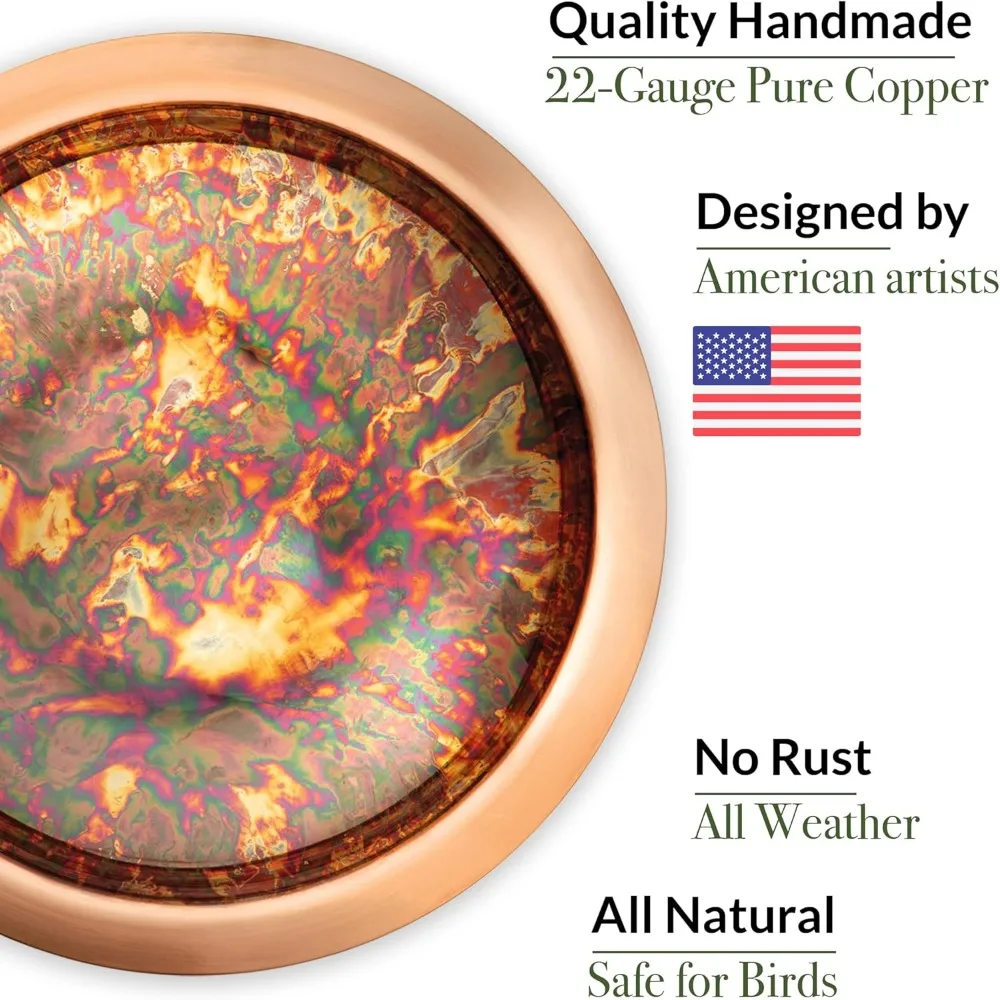 銅製バードバス、スチールポール付き、13インチボウル、庭の装飾に簡単に設置可能