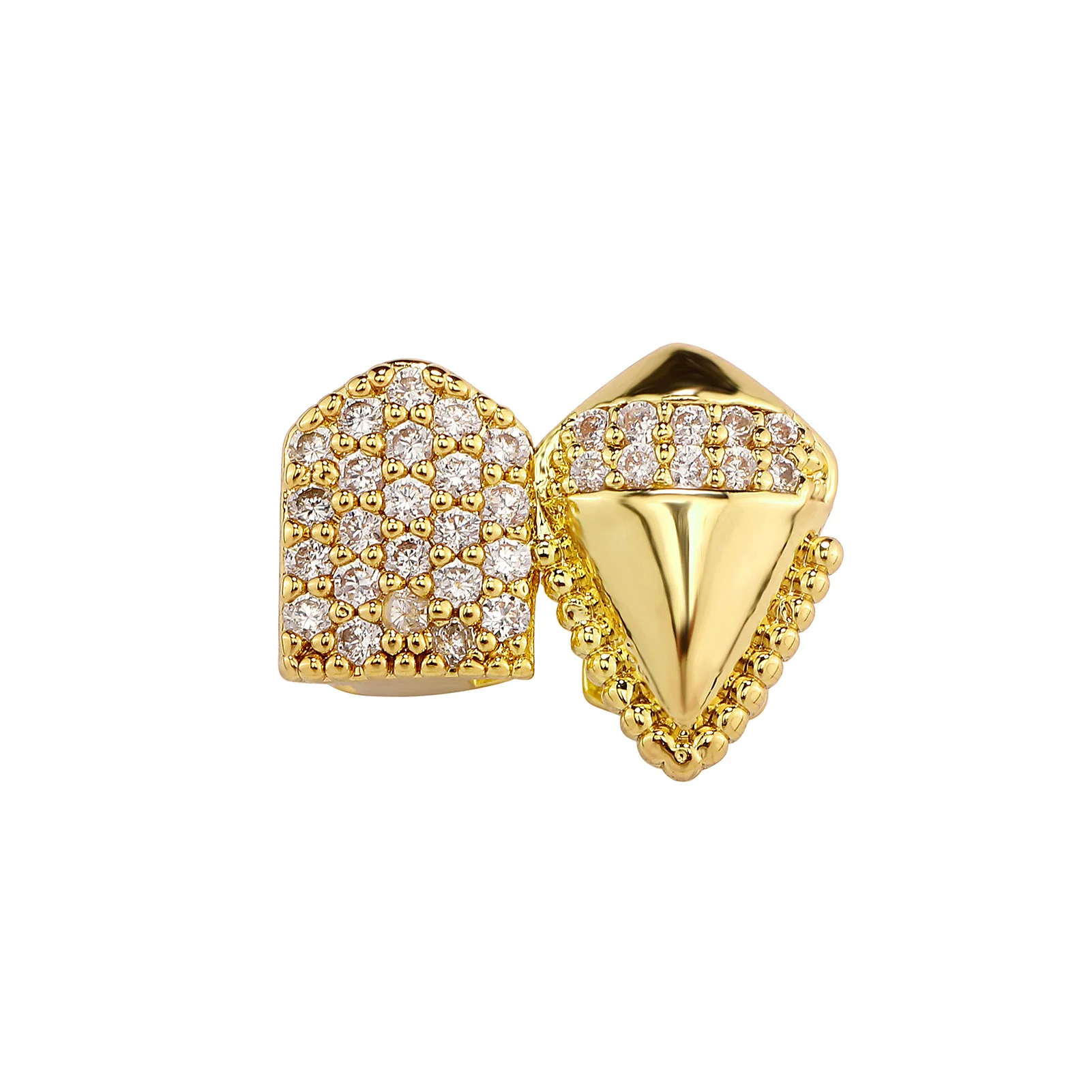 Iced CZ Fang Single Tooth Grillz Gold Silver Plated Hip Hop Vampire Fangs Teeth Caps Rapper Cosplay Mouth Jewelry Wholesale