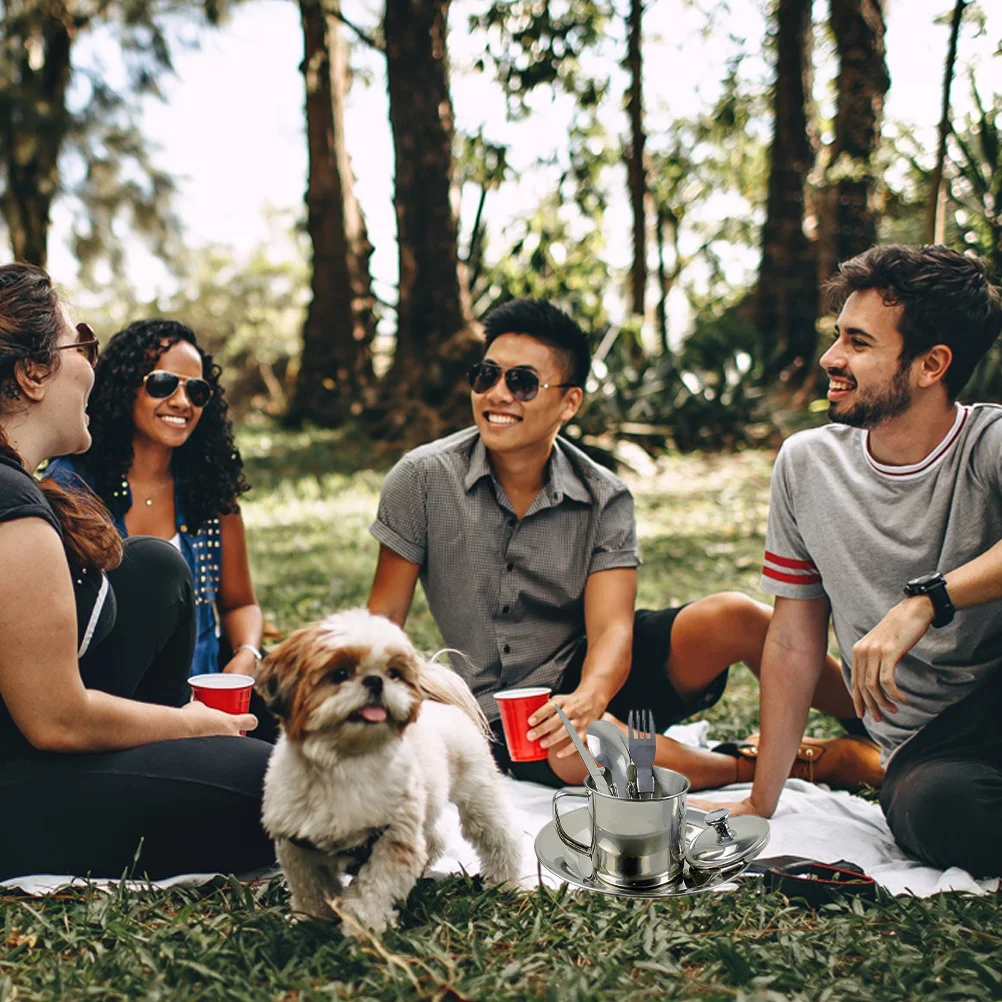 

1Set Camping Cookware Portable Outdoor Cooking Set Durable Lightweight Picnic Hiking Stainless Steel Cooking Equipment