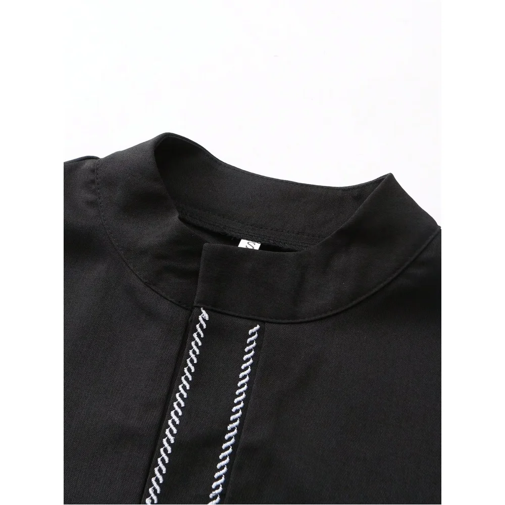 Abbigliamento tradizionale da uomo islamico Manica lunga Colletto alla coreana ricamato Abito da uomo allentato Stile etnico arabo Forma casual da uomo