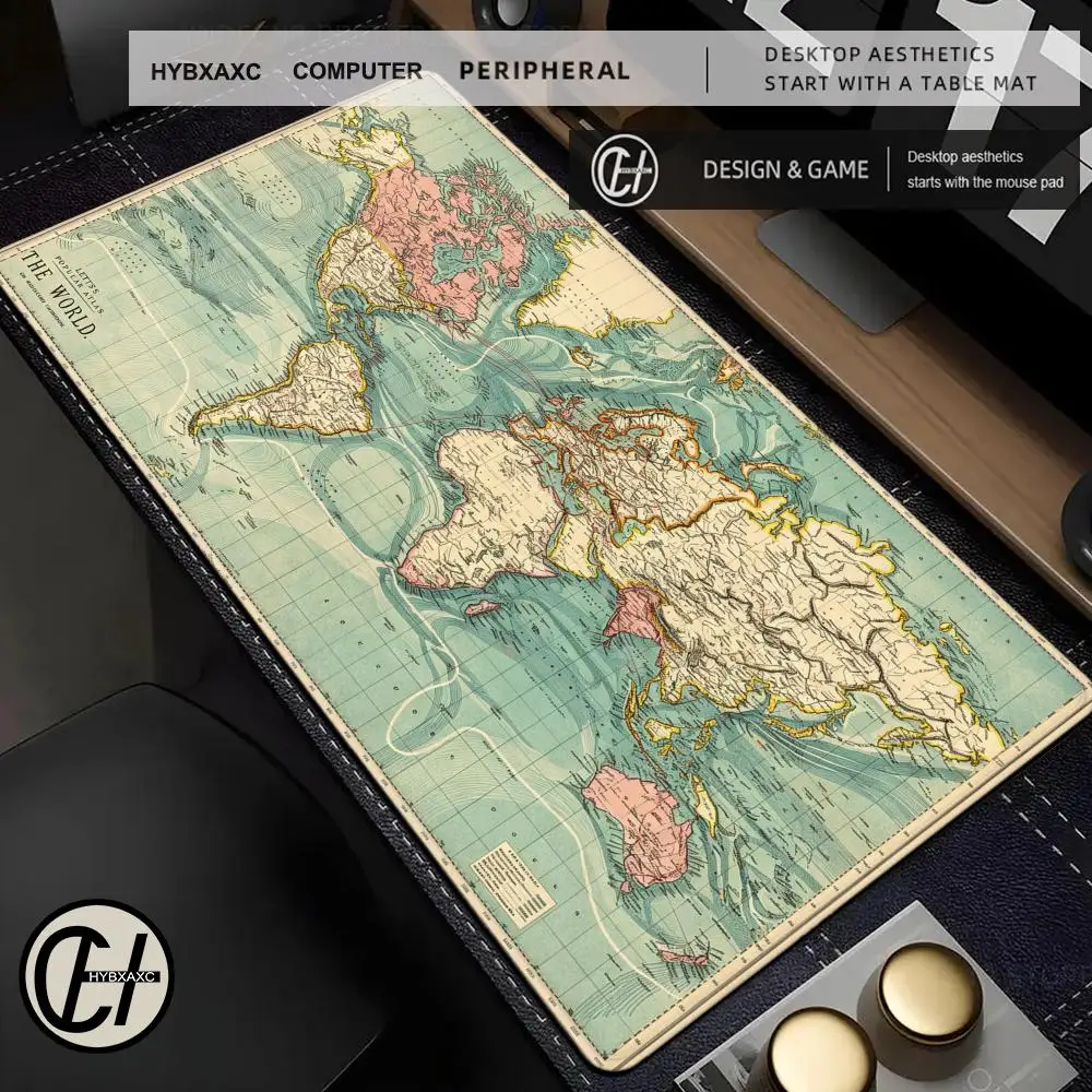 World Map Table Game Mouse Pad for PC Laptops, Non-Slip Rubber Base HYBXAXC, Waterproof Smooth Surface,  Tracking Desk Mat