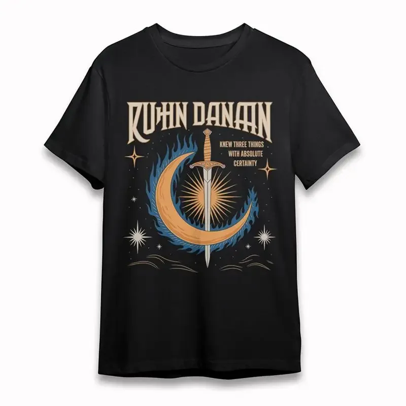 Men'S Fashion T Shirt Sword Moon Flame Black Cotton